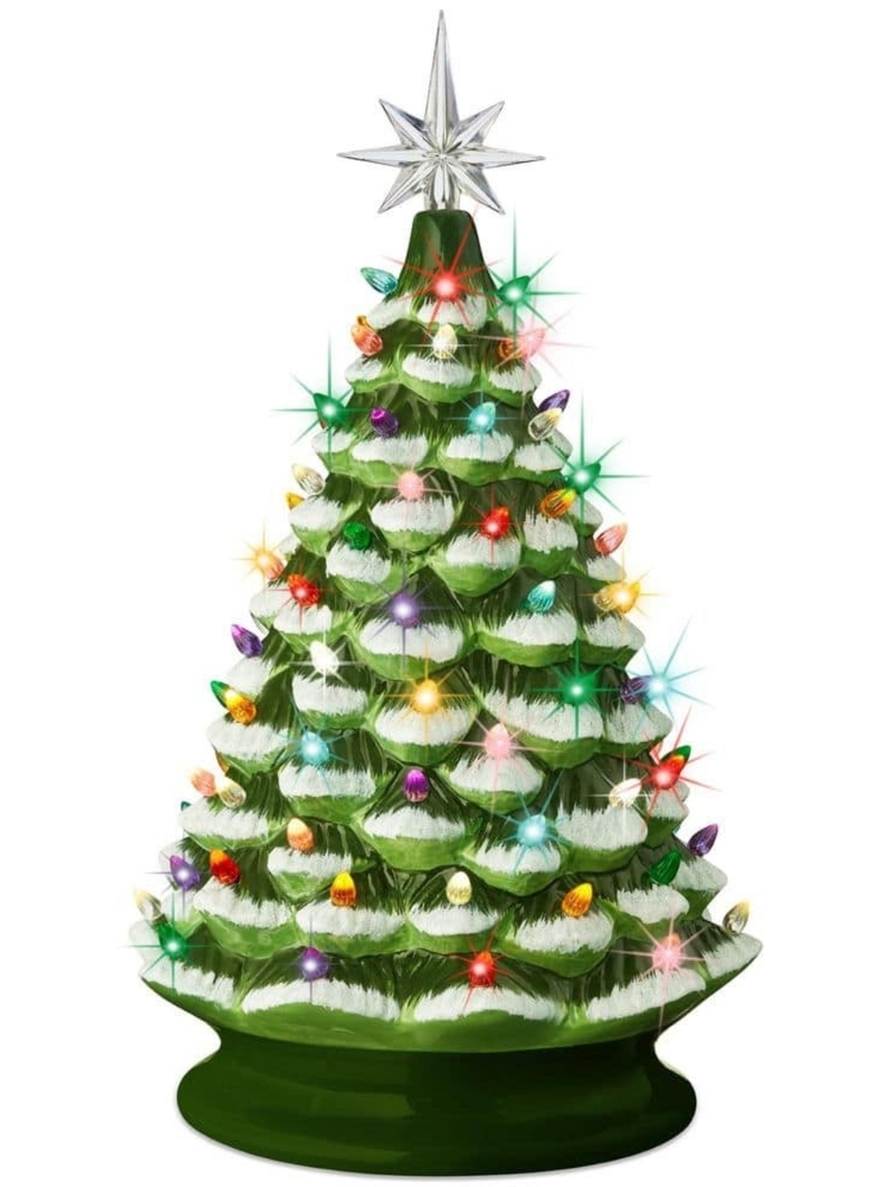 Green Lighted Ceramic Christmas Tree with Multicolor Bulbs